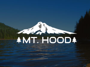 Decal of Mt. Hood Overlaying a lake with trees